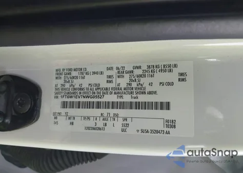 2022 Ford F-150 Lightning Lariat from USA, damaged, VIN 1FT6W1EV7NWG05527